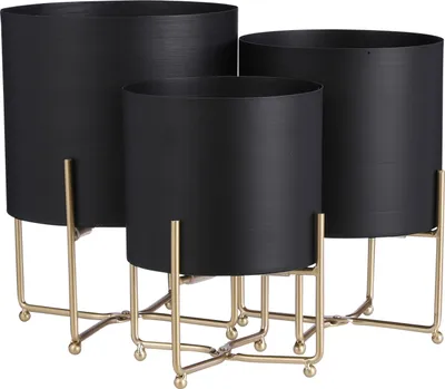Image de Mica Decorations Aries Pot de fleurs sur support - Lot de 3 - H32 x Ø24 cm - Noir