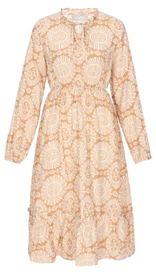 Produktbild von Damen Kleid beige Größe S mit Schlüssellochausschnitt und Rüschensaum