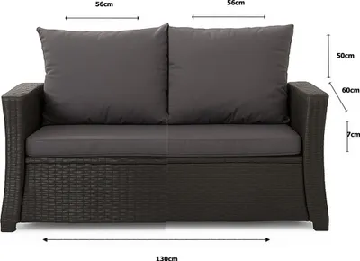 Produktbild von Gartenkissen Set Anthrazit – 130x60 + 2x50x56 cm – Für Gartensofa – Weiche Auflagen für Rattan/Polyrattan – Abnehmbare Bezüge