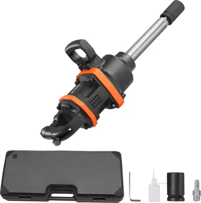 A pneumatic impact wrench and its accessories are displayed against a white background.