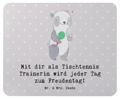 Produktbild von Mr. & Mrs. Panda Mouse Pad Tischtennis Trainerin Freudentag - Grau Pastell - Geschenk, Schützlinge, Sportarten, Sportart, Engagement, Mauspad, Taktik, Danksagung