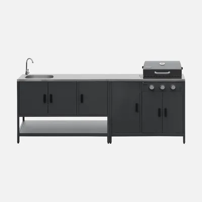 Immagine prodotto di Modulo cucina da esterno con barbecue a gas a 3 bruciatori, 2 moduli, Nero