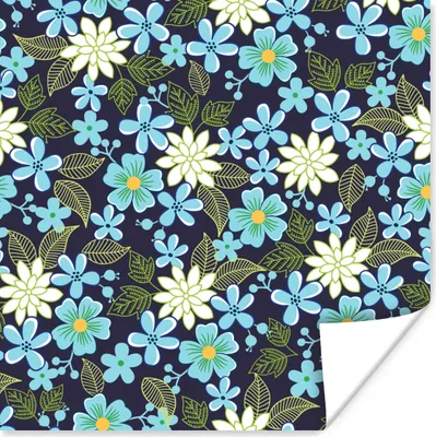 Produktbild von MuchoWow® Poster Blumen - Blätter - Blau 30x30 cm - Wandposter - Printing