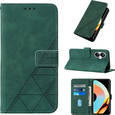 Image de Etui en cuir pour Realme 10 Pro+ 5G étui design avec embossage, porte-cartes et support vert
