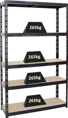 Produktbild von Schwerlastregal Giant Tiger | HxBxT 200x120x40 cm | Fachlast 265kg | 5-Ebenen | Schwarz
