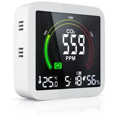 Produktbild von Brandson - CO2 Melder Messgerät Luftqualitätsprüfer, Kohlenstoffdioxid Sensor Messung PPM, Co2 Anzeige, Raumluft Alarm, Temperatur Thermometer, Luftfeuchtigkeit Hygrometer