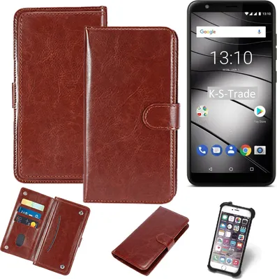 Produktbild von K-S-Trade 360° Hülle kompatibel mit Gigaset GS280 braun Kunstleder Case BookCase WalletCase Kunstlederederhülle Handyhülle, Rundumschutz Bumper