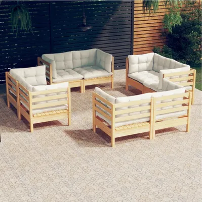 Produktbild von [Home] 8-tlg. Garten-Lounge-Set mit Creme Kissen Kiefernholz , Neue Mode 2024 im häuslichen Leben