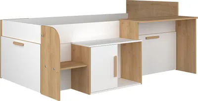Produktbild von Kombibett 90 x 200 cm mit Schreibtisch und Stauraum - Weiß und Naturfarben - PEDRO