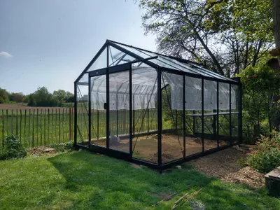 Produktbild von Glasgewächshaus ACD R305 3,06 x 3,71 m – Aluminium Schwarz mit 4 mm Sicherheitsglas, Garten Gewächshaus mit Dachfenster