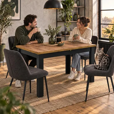 Stół INSPIRO w jadalni – miejsce na wspólne posiłki z bliskimi, Obraz wygenerowany przez AI