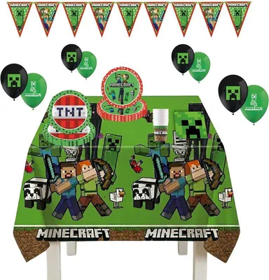 Produktbild von Minecraft Partyset 46 tlg. Kindergeburtstag Party Geburtstag-Deko Dekoration Teller Becher Servietten Einweggeschirr