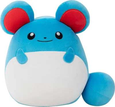 A plush toy of the Pokemon Marill is shown against a white background.