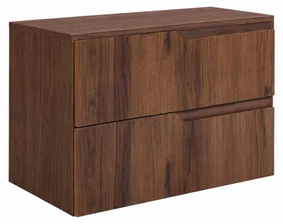 Image de Armoire de salle de bain suspendue, 80 cm de large, avec tiroirs, corps en noyer et façade en noyer, dimensions : 80 x 46 x 58,6 cm, Image générée par une IA