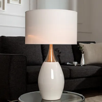 Produktbild von Nachttischleuchte 60 cm E27 Weiß Metall Klassisch Nachttischlampe
