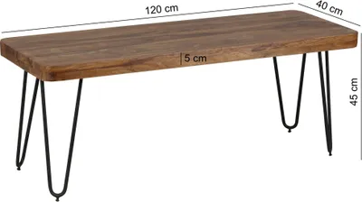 Obrázek produktu pro FineBuy Masivní lavice 120 cm HARLEM Lavice z sheeshamového dřeva k jídelnímu stolu Masivní kuchyňská lavice Masivní dřevěná jídelní lavice bez opěradla do jídelny