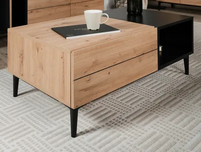 Produktbild von Couchtisch "Liam" in Artisan Eiche und schwarz mit Schubkasten 100 x 55 cm