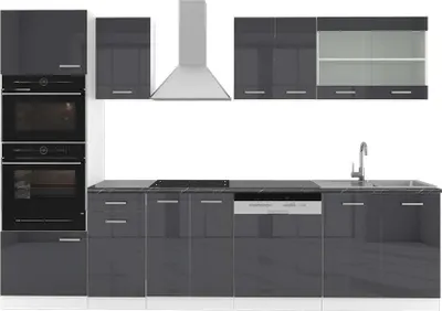 Produktbild von Küchenzeile Vicco R-Line Anthrazit Hochglanz 300 cm mit Hochschrank, AP Anthrazit, Model 42705