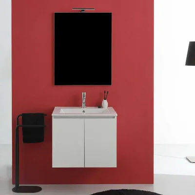 Immagine prodotto di Mobile bagno sospeso 60cm 2 ante bianco, lavabo e specchio 60x80 | Bilbao