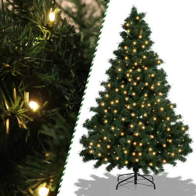 Obrázok produktu pre Umelý vianočný stromček, výška 180 cm, s 250 LED diódam (teplá biela), 860 vetvičiek, vyrobený z PVC a kovu, s automaticky sa otvárajúcimi vetvičkami, farba: zelená