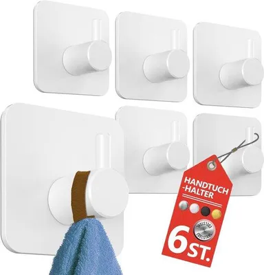 Productafbeelding van Set van 6 Handdoekhaken voor Badkamer en Keuken - Kleefhaken zonder Boren