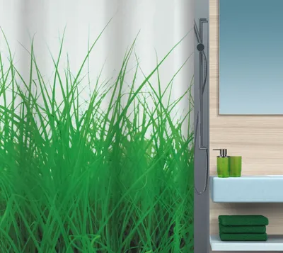 Produktbild von Spirella Anti-Schimmel Duschvorhang - Anti-Bakteriell, waschbar, wasserdicht, Polyester, „Grass“ 180x200cm Weiß Grün