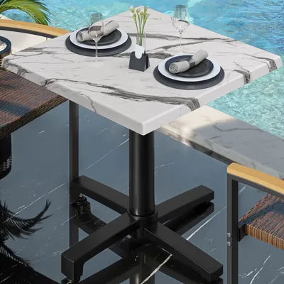 Produktbild von WBO | Bistro Außen Tisch | B:T:H 70 x 70 x 78,5 cm | Weiß Marmor / Schwarz | Quadratisch | Bistro Tisch Gastro Tisch