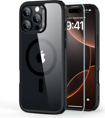 A clear product shot of an iPhone case and screen protector.