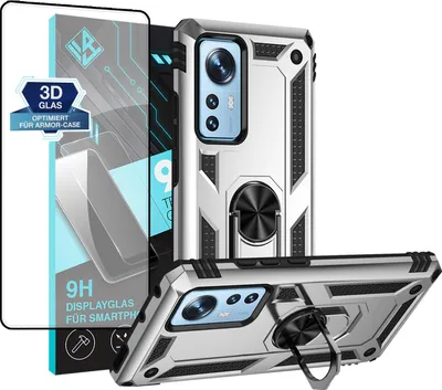 Produktbild von Armor Outdoor Handyhülle für Xiaomi 12 5G / 12X 5G Handy Panzer Case Schutzhülle mit 9H Displayglas Displayschutz Farbe: Silber