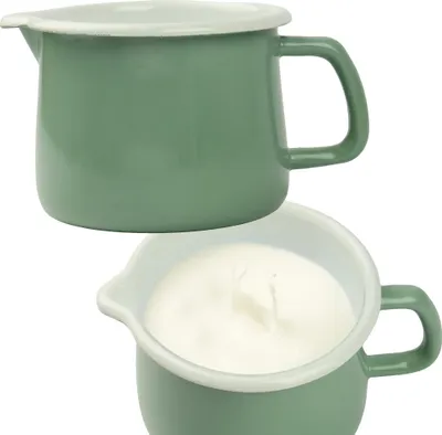 Produktbild von Milchtopf Emaille Topf mit Ausgießer Schnabeltopf 1,7L Grün Becher von Milch