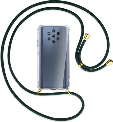 Produktbild von Handykette Backcover-Schutzhülle mit Band (Metall goldfarben) für Nokia 9 PureView - dunkelgrün