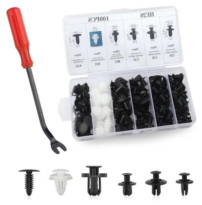 Productafbeelding van Autoklemmen Set - Bevestigingsclips Klinknagels - Auto Reparatie - 6 Soorten Maten - 100 Stuks - Diverse Kleuren