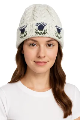 Produktbild von Dicke Wollmütze mit traditionellem Aran-Strick für Frauen