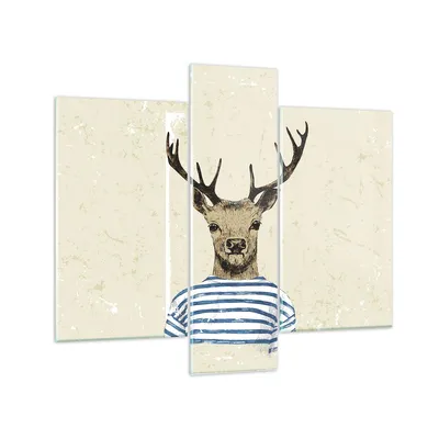Produktbild von Bilder auf glas - 3 Teile - Hipster Anthropomorphismus Hirsch - 95x80cm - Glasbilder - Wandbilder - Bilder - Wanddekoration aus Glas - Glas Bilder - Wandbild auf Glas - GCB95x80-4227