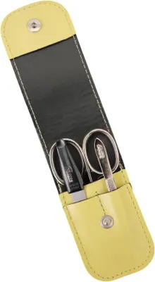 Produktbild von 3-teiliges Solingen Maniküre Set mit Leder Etui, Nagelschere, Feile, Pinzette, Germany Gelb