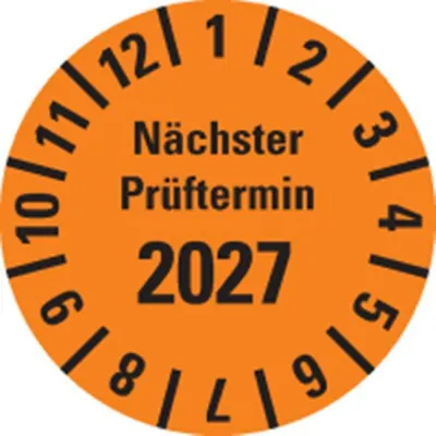 Produktbild von Dreifke® Prüfplakette Nächster Prüftermin 2027, orange, Polyesterfolie, Spez....