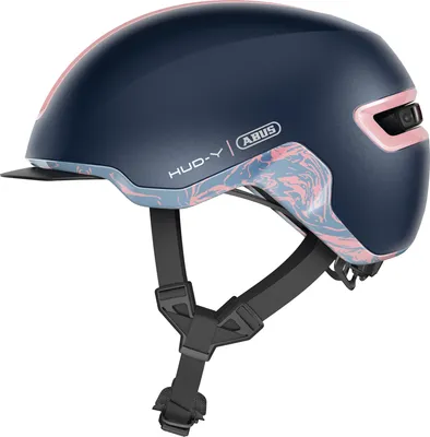 Immagine prodotto di Casco da bicicletta ABUS HUD-Y - con luce posteriore LED magnetica ricaricabile e chiusura magnetica - Casco urbano elegante per l'uso quotidiano - per donna e uomo - Blu/rosa opaco, taglia L (57-61 cm)