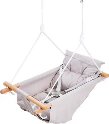Produktbild von SucceBuy Hängemattenschaukel aus Segeltuch, Babyschaukel mit 3 Modi, 68 kg Tragkraft, 5-Punkt-Gurt und Baumgurte, für den Innen- und Außenbereich, Holzsitz mit Kissen, für Babys und Kleinkinder