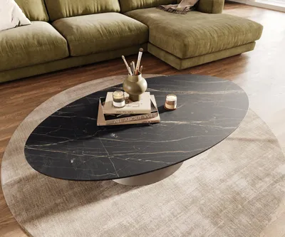 Produktbild von DELIFE Couchtisch Edge Oval 140x80 cm Keramik Laminam® Noir Desir Braun Conis Edelstahl gebürstet