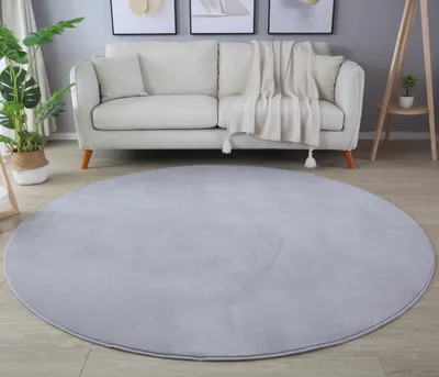 Produktbild von Kurzflor Teppich Wohnzimmer Silber 200x200 Rund Unicolor - Einfarbig aus Polyester