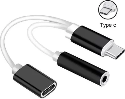 Produktbild von USB Typ C 2 in 1 Adapter Ladekabel Kabel 3,5 mm AUX Klinke Kopfhörer Schwarz