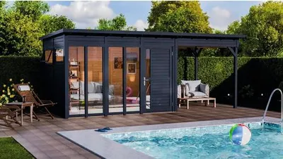 Produktbild von Gartenhaus Bertilo Pentus 3 Poolhouse inkl. Bodenplatte, Schleppdach 582 x 266 cm anthrazit