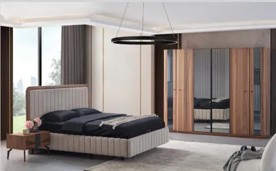 Produktbild von Exklusives Schlafzimmer Set Bett 2x Nachttische und Kleiderschrank 4tlg.