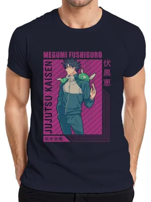 Obrázok produktu pre Megumi Fushiguro Jujutsu Kaisen Shikigami Anime Gift Retro pánske tričko, Navy, M