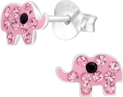Produktbild von Kinder Ohrringe Ohrstecker 925 Sterling Silber Elefant mit Kristallen