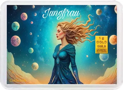 Produktbild von Grußkarte Sternzeichen Jungfrau Goldbarren 1g 1 Gramm Motivbox  - Geschenk + Echtheitszertifikat