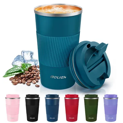 Isolierter Reisebecher 510 ml, blau, Edelstahl, auslaufsicher