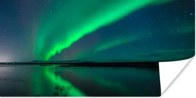 Produktbild von MuchoWow® Poster Nordlicht - Island - Sternenhimmel - Grün - Wasser 160x80 cm - Foto Poster