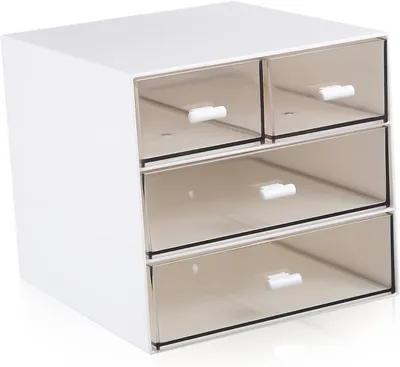 Obrázek produktu pro Úložný box s zásuvkami – organizér na psací stůl – organizace pracovního prostoru – stohovatelný design – 16,5 x 15,3 x 14,5 cm – bílý