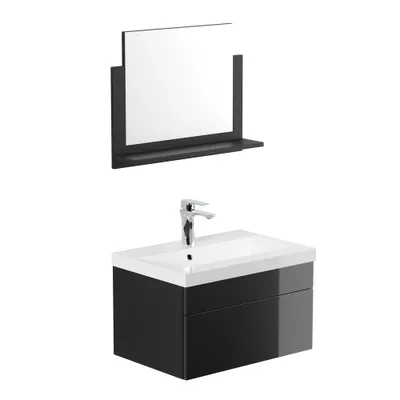 Image de HOME DELUXE - Ensemble de meubles de salle de bain - WANGEROOGE noir - moyen - avec lavabo et accessoires complets - Largeur du lavabo : env. 60 cm I Meubles de salle de bain Meuble-lavabo Ensemble de meubles de salle de bain